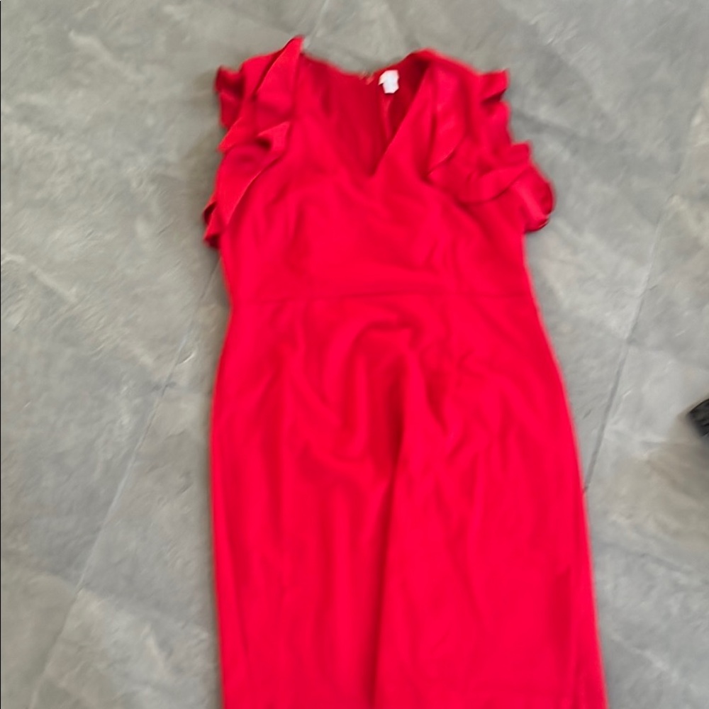 Vibrant Red Midi Sheath Dress with Flutter Sleeves and V-Neck for Cocktail